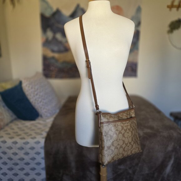 Signature Crossbody & Wristlet Set Brown Khaki Leather Trim - Picture 2 of 16